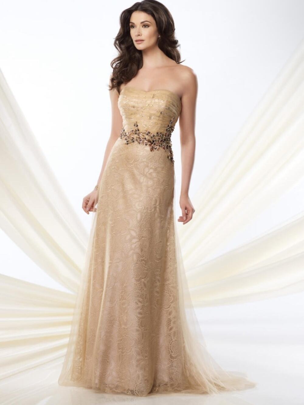 Montage by Mon Cheri Womens 10 Champagne Strapless Evening Gown 214940 NEW